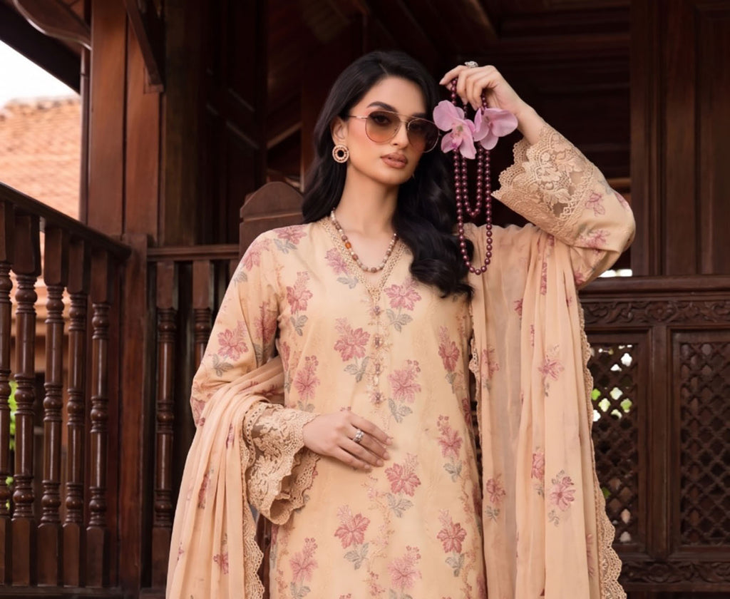 Aabroo Pret – Dyed Lawn Embroidered 3 Piece Unstitched Suit